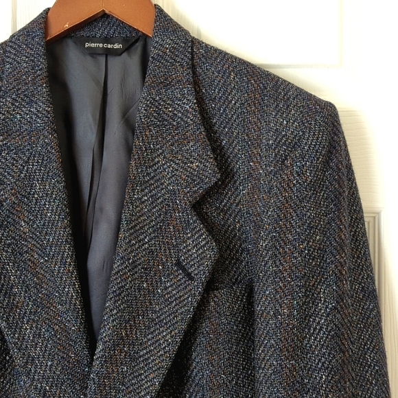 Pierre Cardin 80's Vintage Union Made Herringbone Woven Blazer Jacket Navy 42R - Picture 3 of 16